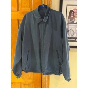 Bobby Chan Mens Blue 100% Silk Full Zip Bomber Jacket Large Lightweight Luxe